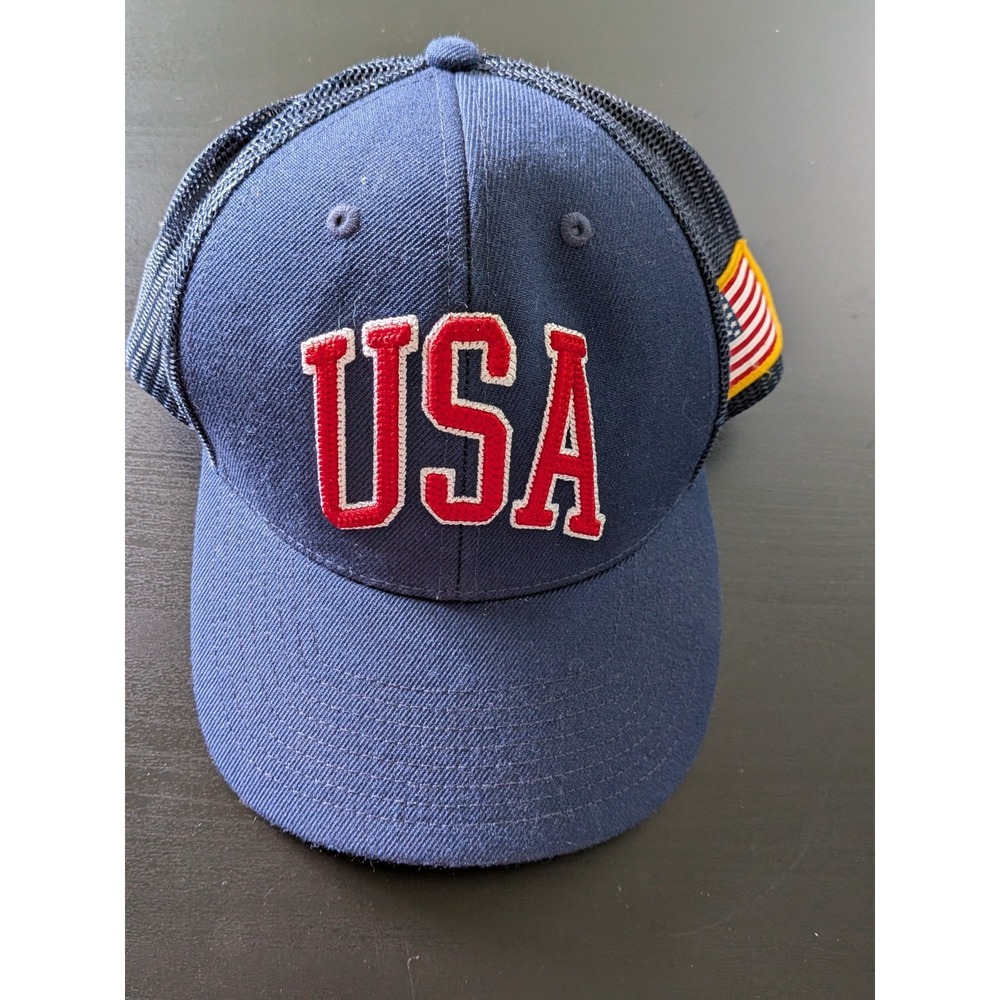 USA EMBROIDERED Mesh Trucker Snapback Hat‎ Local Crowns Cap USA Flag Blue OSFM